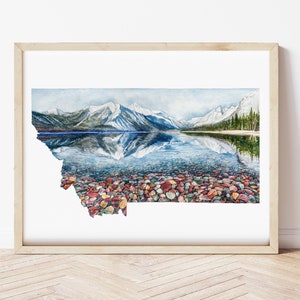 Montana State Glacier National Park Lake McDonald 20 x 10 Zoll und 11 x 14 Gicleé Aquarell Kunstdruck Wand Dekor Karte Kunstwerk Ungerahmt