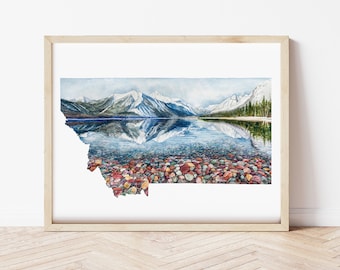 Montana State Glacier National Park Lake McDonald 8"x10" and 11x14 Gicleé  Watercolor Art Print Wall Decor Map Artwork Unframed