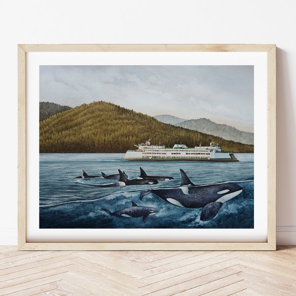 Orcas in the San Juan Islands 8"x10" 11"x14" and 12"x16" Wall Decor Artwork Print Unframed