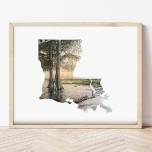 Louisiana Bayou Sunrise Aquarell Giclée Kunstdruck Größen 8 "x10" 11 "x14" 12 "x16" Ungerahmt."