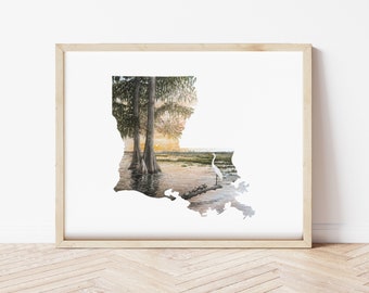 Louisiana Bayou Sunrise Watercolor Gicleé  Art Print  Sizes 8"x10" 11"x14" 12"x16" Unframed