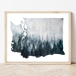 Washington State | Digitaler Download| Druckbare Kunst | Moderne zeitgenössische Kunst | Karte Kunst| Downloadable Print| Washington Aquarell