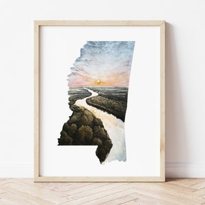 Mississippi State Aquarell Kunstdruck 8 "x10" und 11"x14" Wall Decor ungerahmt