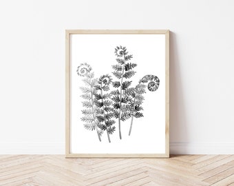 Four Fronds in Black and White| Digital Download| Printable Art | Modern contemporary art | Botanical Art| Downloadable Print| Fern Art