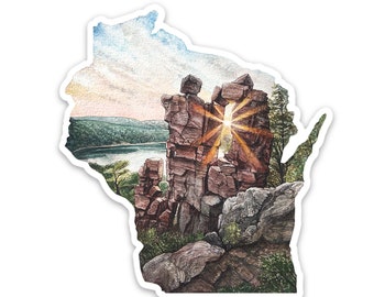 Wisconsin State Hiking Devil's Lake Devil's Doorway Hiking Adventure Vinyl Watercolor Sticker