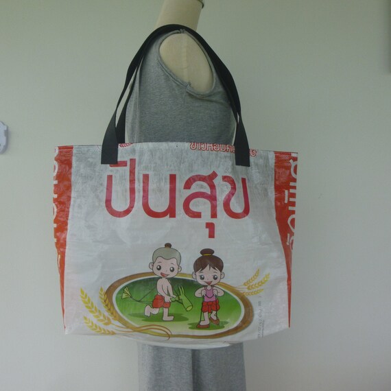recycled rice bag tote