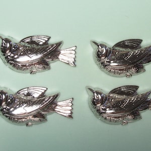 4 Pieces-Beautiful Bird Stampings-Brass Charm Silver Plated-Stamped Finding-Jewelry Making