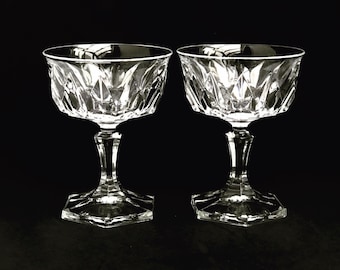 Vintage Champagne Coupe Glasses: Molded Glass Cocktail Set of 2