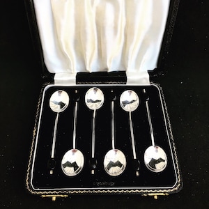 Kaffeelöffel Set 6 Sterling Silber Arthur Preis & Co Moka Expresso Vintage Set von sechs Kaffeebohnen ummantelt massiv Silber Besteck Besteck