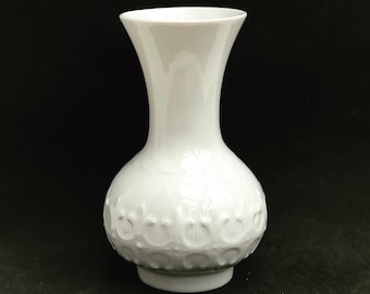 Vintage KPM Royal Bavaria White Porcelain Vase: Handmade Op Art Decor