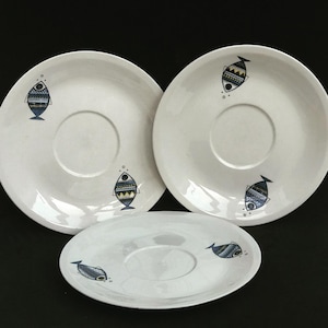 Villeroy & Boch Viking saucer Fish Plate replacement mid century design, fish plate, white and Blue porcelain, Pop Art MCM Christine Reuter