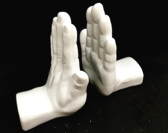 Bookends Hands Decor White Hand Bookends Office Decor Hand Sculpture Dutch 1970s  desk Statue Office Accessories Mid Century  office gift