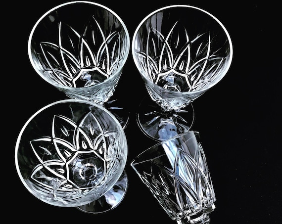 Vintage Wine Glasses Etched Crystal Footed Val Saint Lambert  Aperitif Glasses Liquor Cordials Mid century bar cart Gift for him man cave