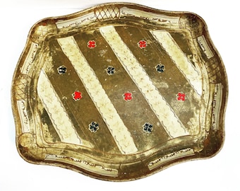 Florentine Golden Tray  Red blue and Gilt Old Italian Plateau 60s tray  in Florentine Style. Handmade christmas table gift for her
