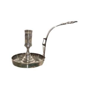 Candlestick Silver plated Candle Holder Spanish Old  Chamberstick, Metal chamber Stick metal Candlestick Palmatoria Candle Holder