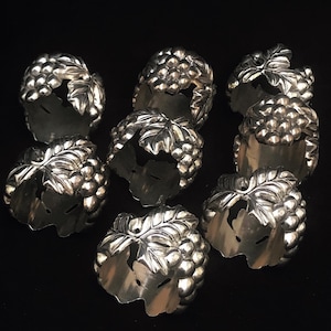 Vintage Napkin Rings Grapes decor silver plated Silea france 8 Holder Serviette Rings Hostess gift 1960s