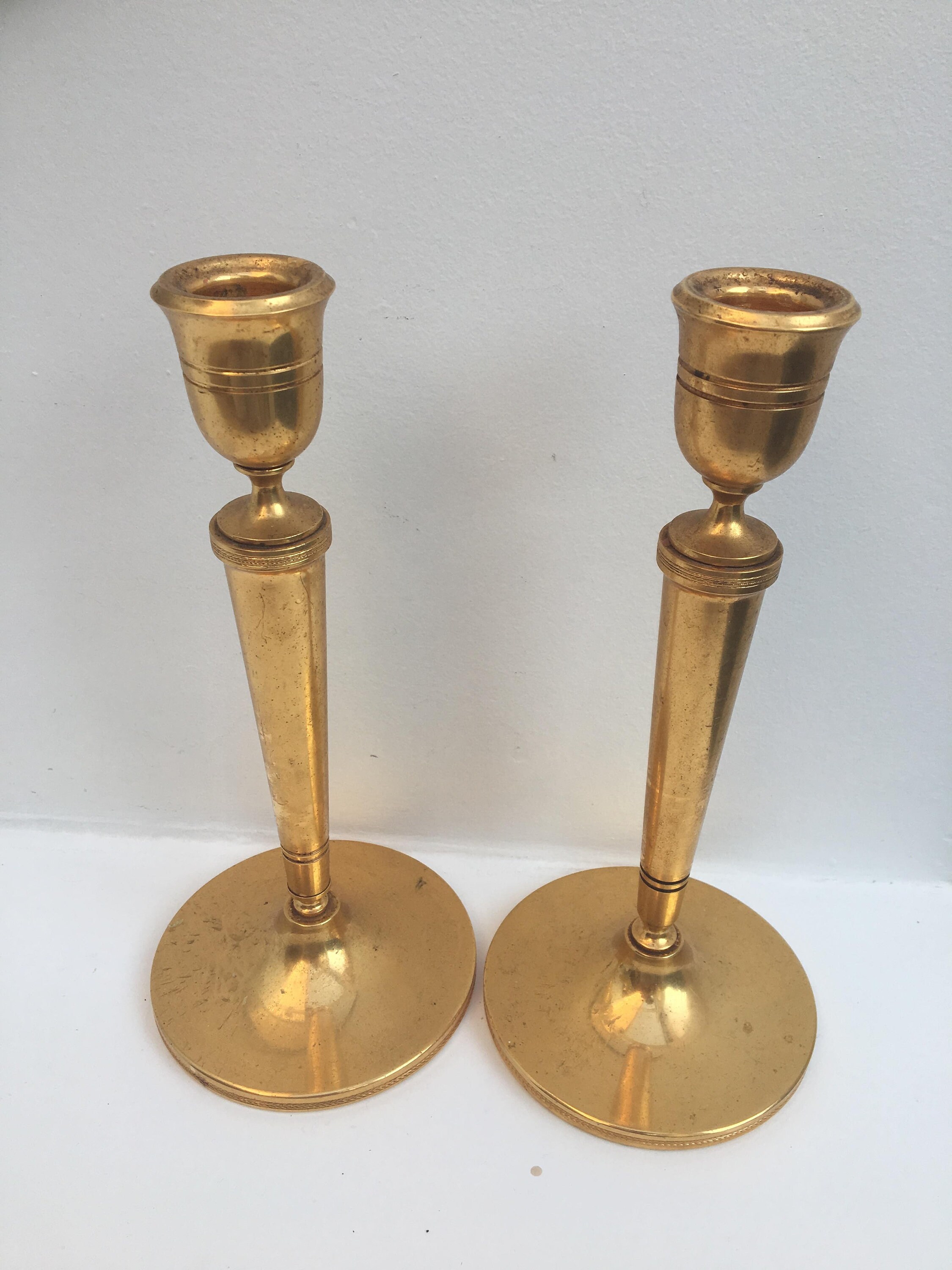 Golden candlestick Pair of Heavy Cast golden Art Deco Candle Etsy