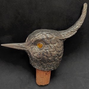 Antique Lapwing Bird Bottle Stopper: Silver Plated Bar Decor