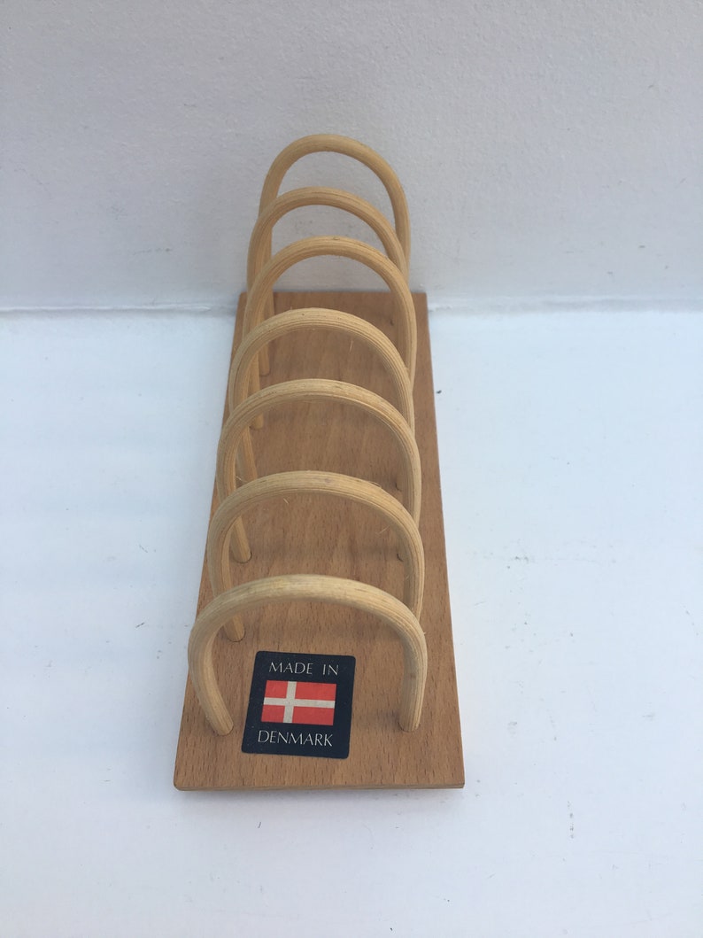 Egg cup set of 6 stainless steel 60s wooden Toast holder made in Denmark , breakfast set, vintage egg holder kitchen tools wood toast holder image 5