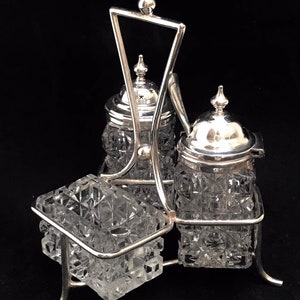 Gewürz Menage Halter Caddy Gewürz-Set Victorian versilbertes Glas Antikes englisches Geschirr Senf Luxus Hochzeitsgeschenk