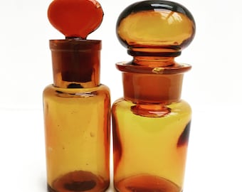 Antique Amber Glass Apothecary Bottles Set: Brown Pharmacy Decor