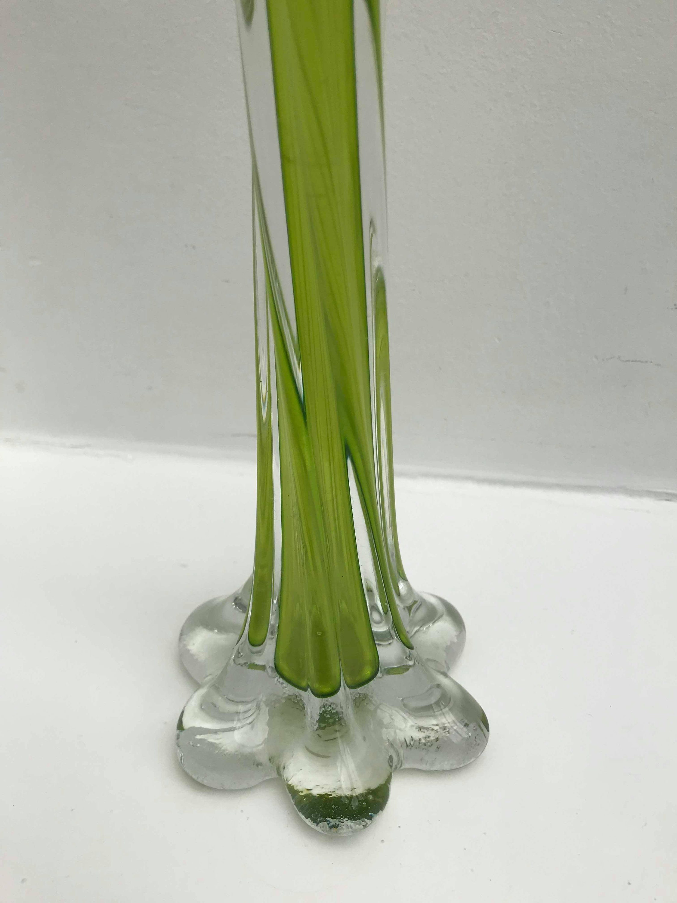 Glass Twist Bud Vase Green Modern Mid Century Tall Stretch Etsy UK