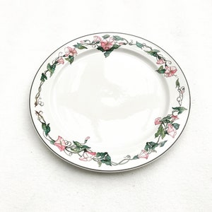 Cake dish plate Villeroy and Boch Palermo pattern large 12&quot; dinner plate charger romantic cake dish Pink Morning Glory Border Brown Trim