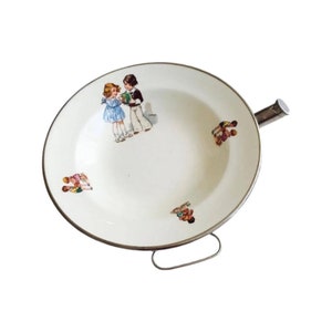 Vintage French Porcelaine Warming Baby Bowl: 1940s Christening Gift