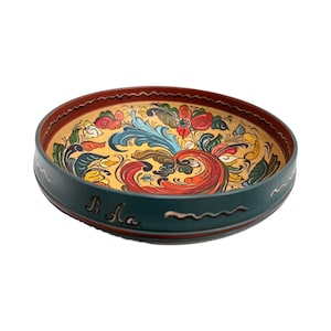 Rosemaling Norwegian Vintage 70s decorative wall Dish plate folk art  Handcrafted in Norway Scandinavian Wood Carving Nordic Decor Kitchen