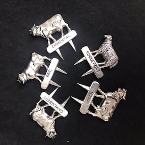 Vintage cheese 5 picks Silver Plated Cheese Markers, French Silea Labels, Hostess gift for cheese lover gift for hostess gift for family