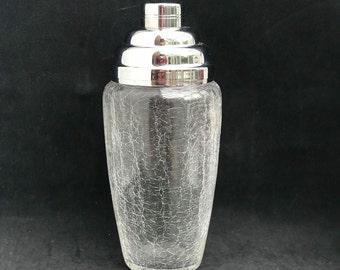 Vintage Shaker à Cocktail en metal argenté  et verre craquelé large accessoires bar cadeau pour lui