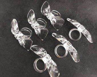 Napkin ring set 6 Lucite clear acrylic bows  Mid Century gift  lover Vintage knife Set, Retro Table holders hostess gift for best friend