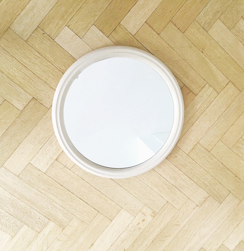 Vintage Round Mirror Wall Circular By Schöninger 1960s Plastique 60s Hanging German Cream Plastic Retro Design