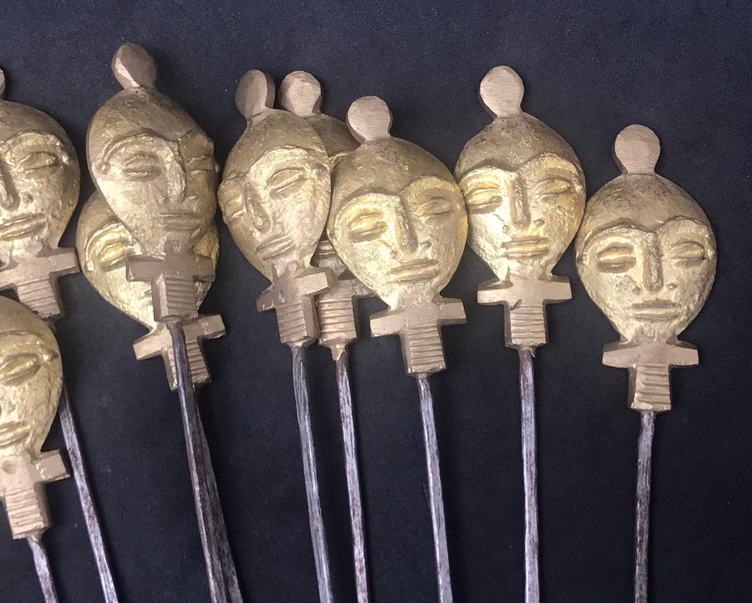 Vintage Brass BBQ Skewers: African Mask Decor, Set of 12 - Etsy