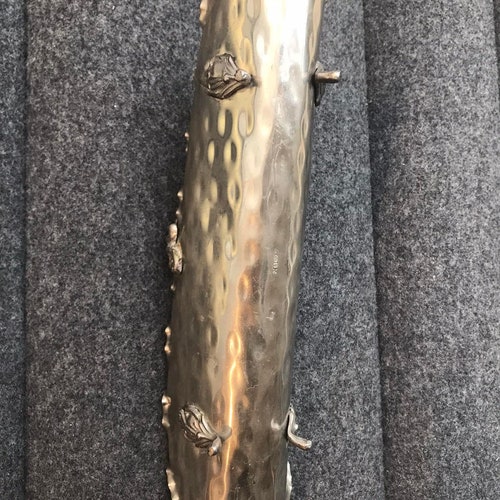 Breadstick shops holder Grissini basket Vintage 1950s pewter Mid Century Italian craft handmade table decor accessories hostess gift
