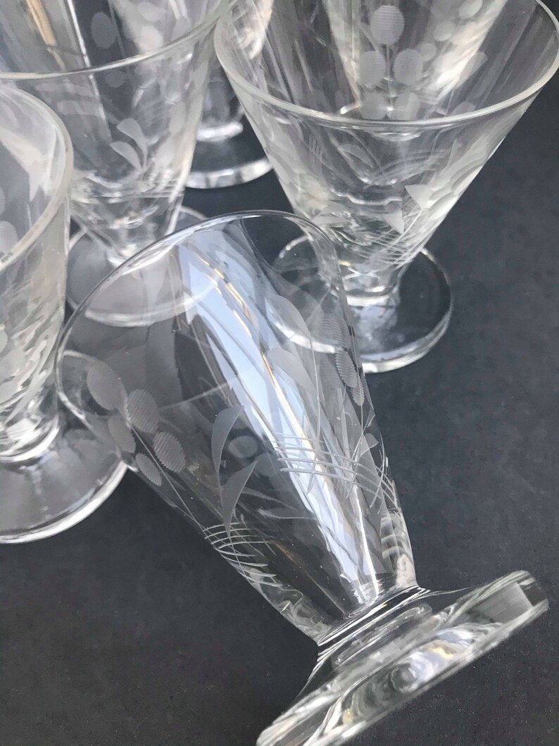 Vintage Liquor Glasses 6 Etched Crystal Footed Brandy Aperitif Etsy