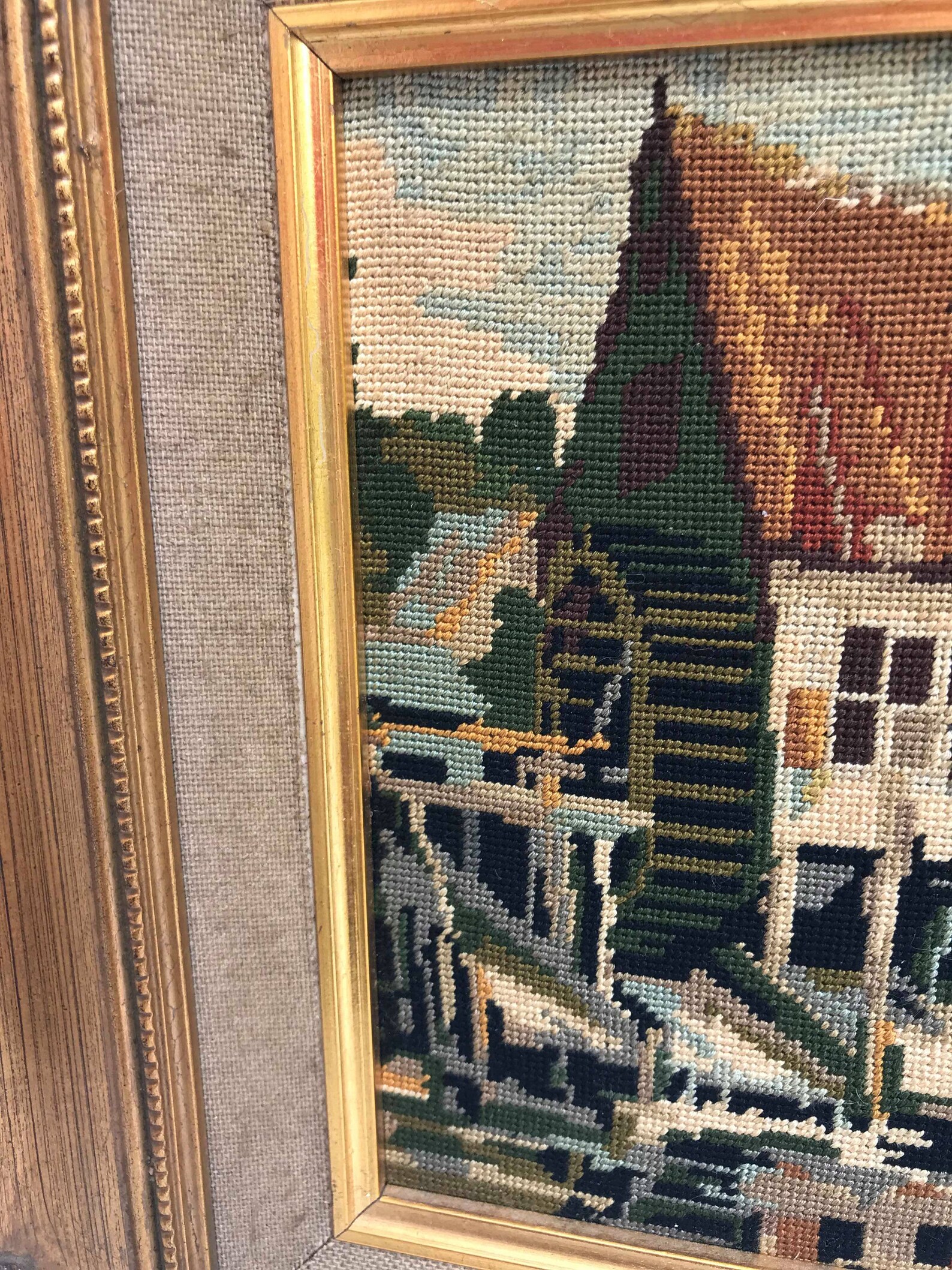 Framed Gobelin Needlepoint tapestry printed golden frame Farm Etsy