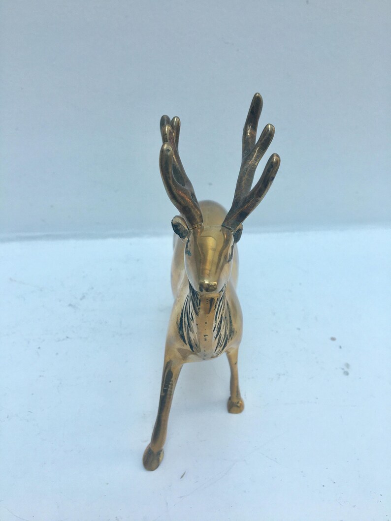 Brass Deer Figurine Buck Brass Reindeer Midcentury Brass Deer Etsy