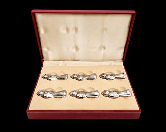 Vintage French Silver Plate Bird Place Card Holders - Set of 6