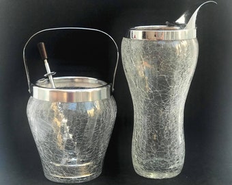 Mid Century Crackled Glass Cocktailkrug und Eiskübel Set