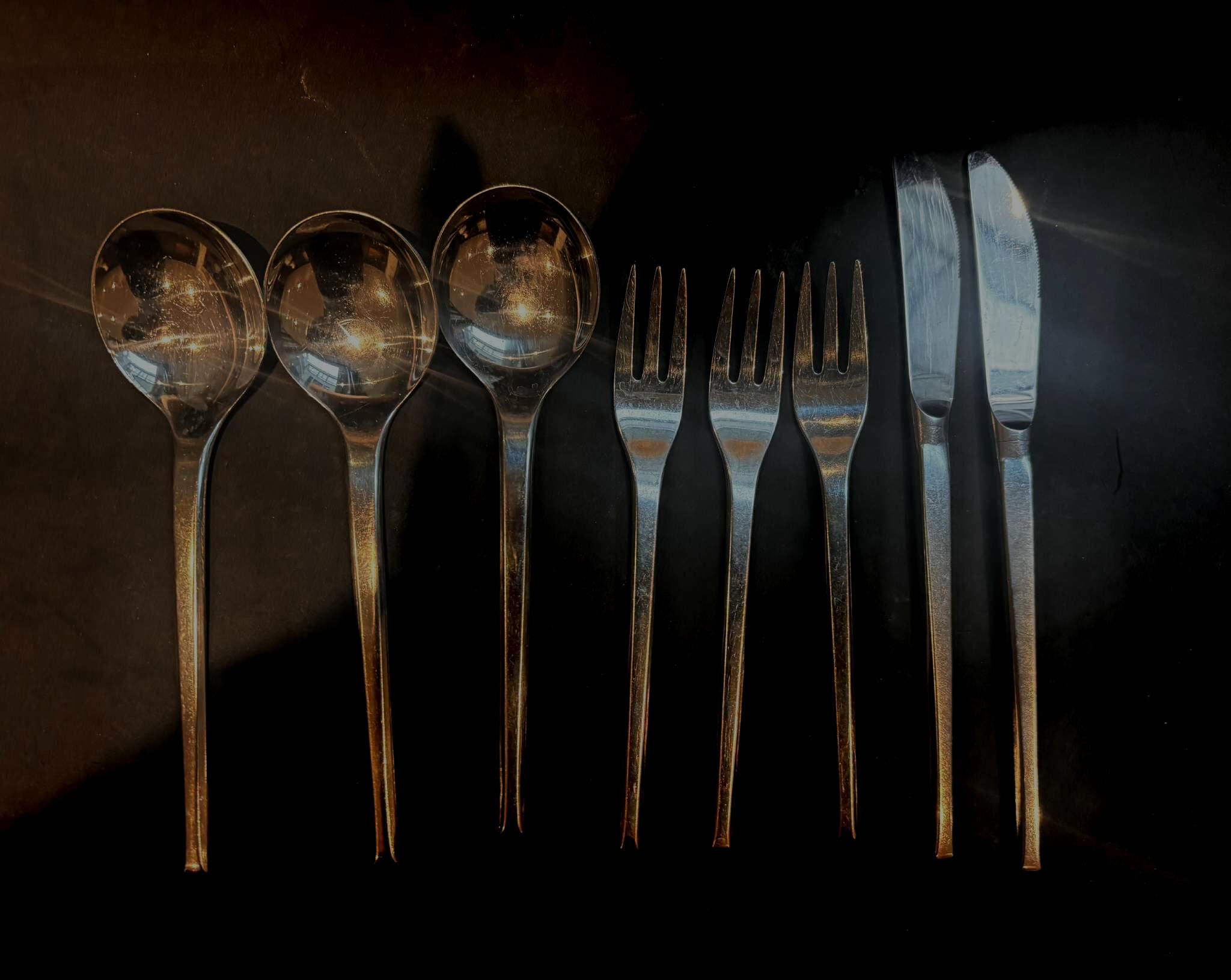 Vintage WMF Cromargan Helsinki Flatware • 8-piece Modernist