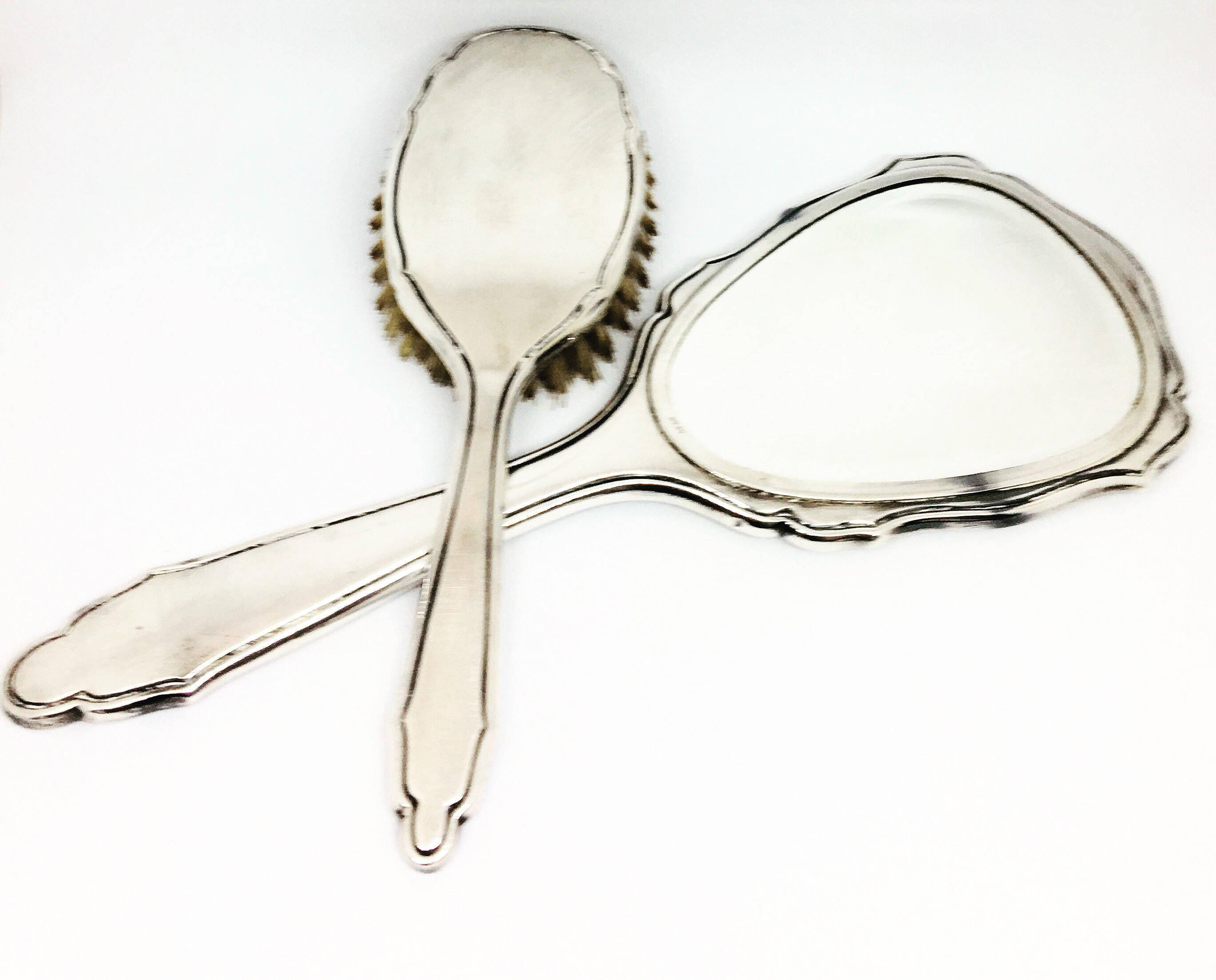 Silver Plated Vanity Set Brush And Hand Mirror Vintage Matched