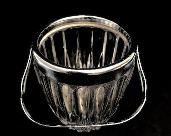Crystal Cut Ice bucket 50s Carved  metal, Mid Century Heavy  French bar accessory bar cart decor gift for him bartender