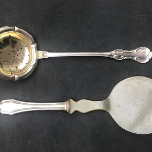 Serving set flatware Danish antique sugar sifter ladle and serving spoon bone and Silver plated Scandinavian flatware hostess gift