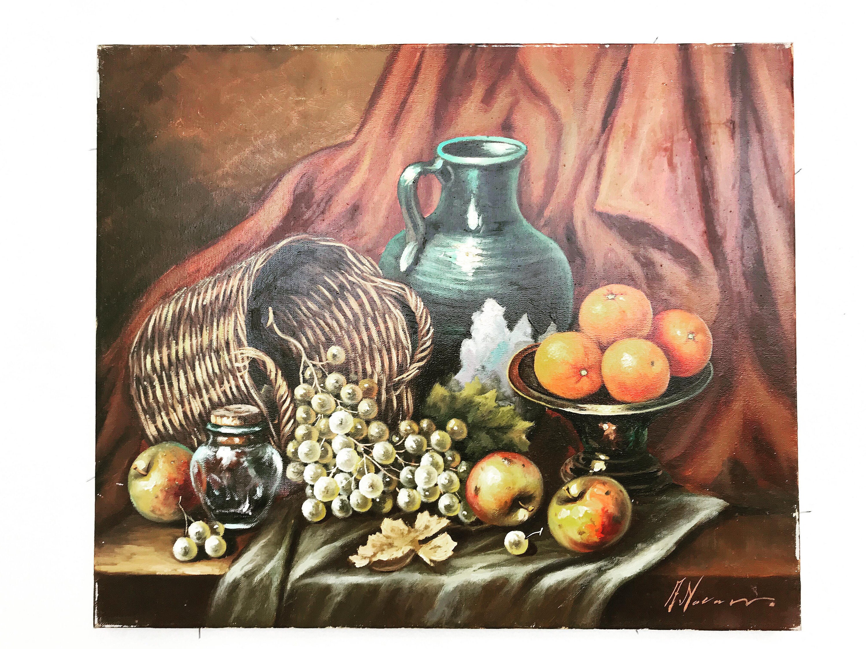 1967年 油彩画 油絵 静物画 ぶどうと果物 イーゼル il_fullxfull.2025129678_fra4.jpg