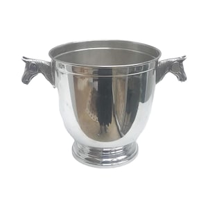 Champagner Eimer Versilbert Pferdekopf Griffe Dekor Barwagen Weihnachtstisch Weinkühler Geschenk für Hochzeit Reiter Mann Höhle