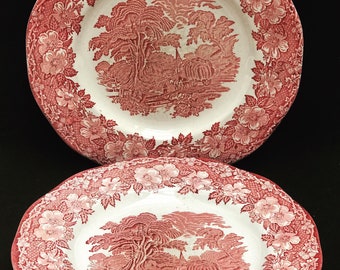 Pink Transferware Enoch Woods English Scenery Dinnerplate. Wood