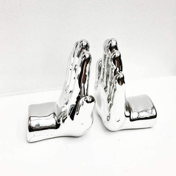 Bookends, Hand Decor, Hand Bookends, Office Decor, Hand Sculpture, Silver Hands, 1970s , Hand Statue, Office Accessories, Mid Century