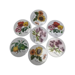 Onderzetters vintage kurk en metaal Botanische bloemen Onderzetters Set van 7 illustratie bloemen jaren 1970 Shabby Chic Boho chic