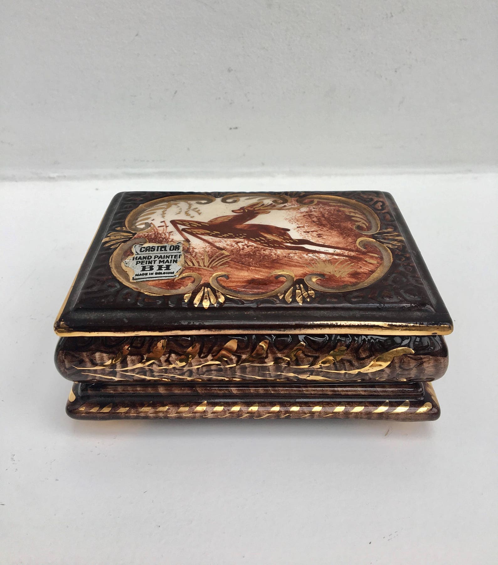 Boîte Vintage En Céramique Forme Canard Noir Et Or - Dimensions 10x5 Cm - Objet De Décoration